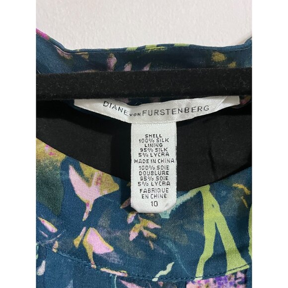 DVF DIANE VON FURSTENBERG Pialla Silk Teal Green Floral Pleated Mini Dress 10 - Picture 5 of 12